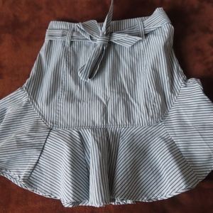 Never A Wallflower striped Blue Ruffle Belted Skirt Size XS NWT